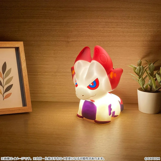 Monster Hunter Room Light Mizutsune featuring a chibi-style white monster with pink fins, red and blue eyes, purple body markings, and a cute seated design.