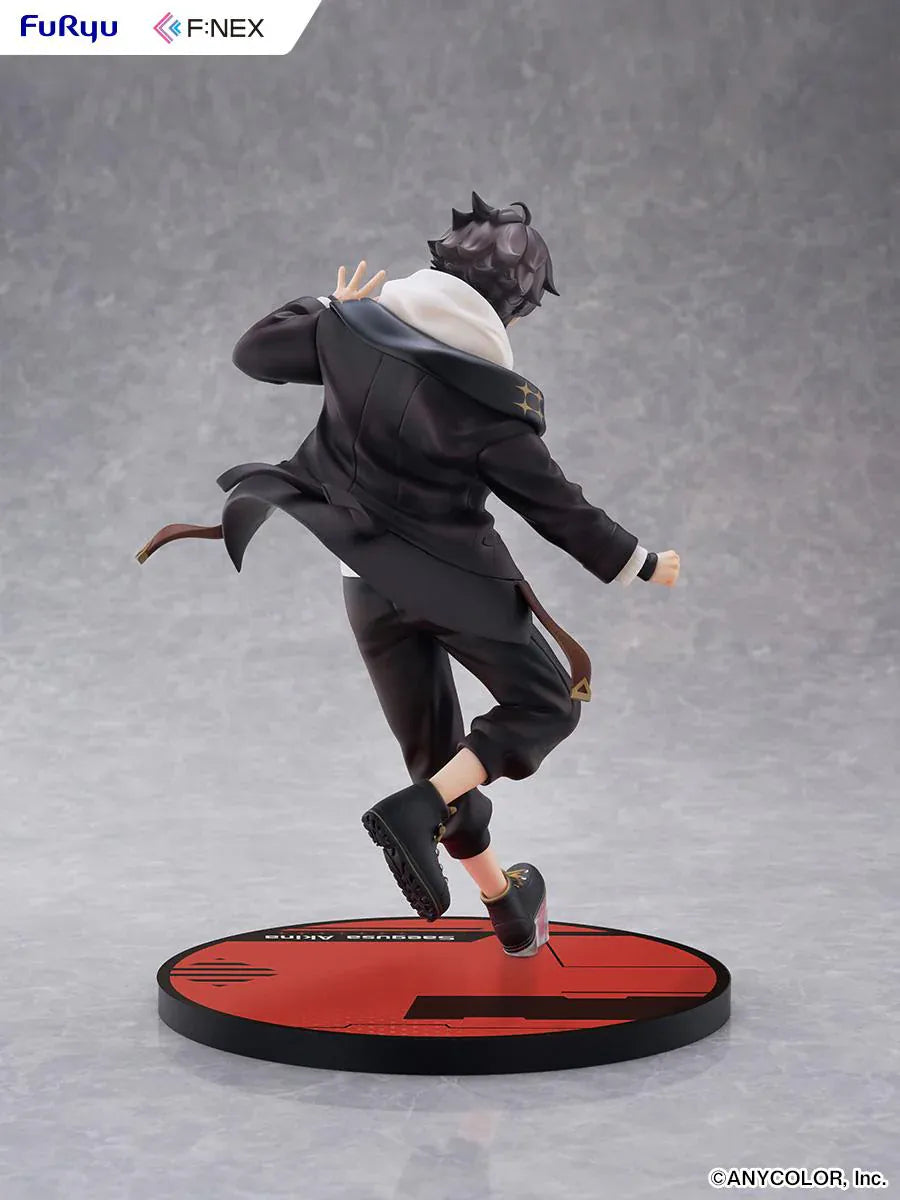Nijisanji Saegusa Akina 1/7 Scale Figure with black jacket, white hoodie, red accent, dynamic pose, and character-themed display base