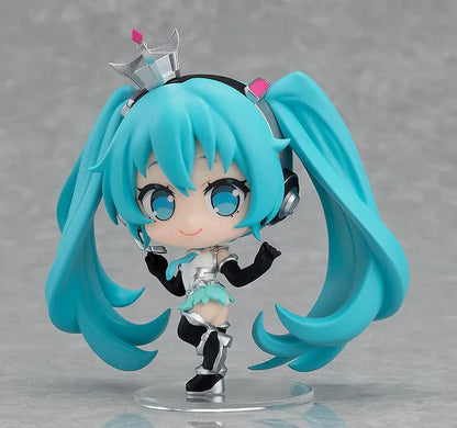Eight featured Racing Miku All Stars Vol.2 chibi figure designs with turquoise twin-tails, varied outfits, crowns, flowers, goggles, and playful poses.