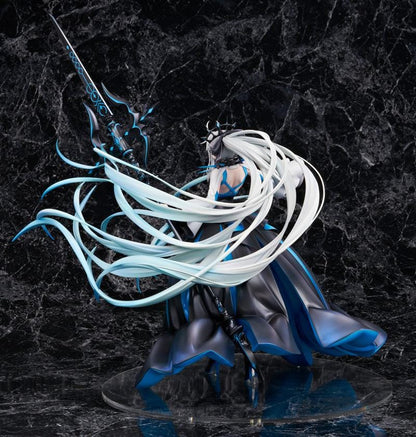 Fate Grand Order Berserker Morgan Le Fay Final Ascension Ver 1/7 Scale Figure with flowing silver hair and large black and blue weapon