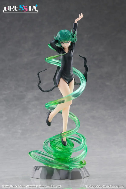 Terrible Tornado Dressta figure floating in a black dress surrounded by translucent green psychic energy effects on a rocky base.