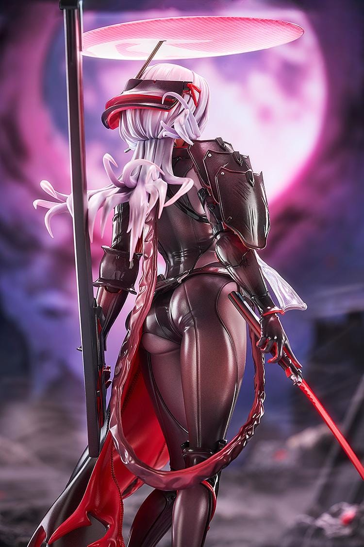 Goddess of Victory: Nikke Scarlet Black Shadow Ver 1/7 scale figure in black and red combat suit holding long blade on rocky base