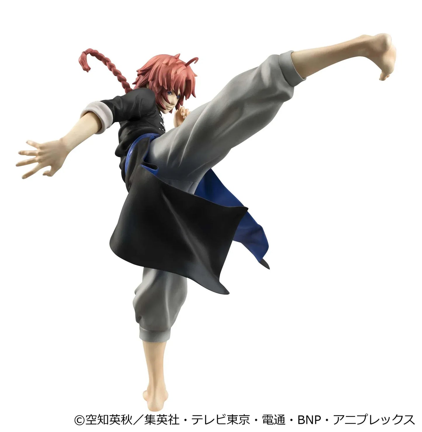 Gintama G.E.M. Series Kamui Ver.2 Reissue figure with red hair, black outfit, blue sash, and dynamic high-kick pose