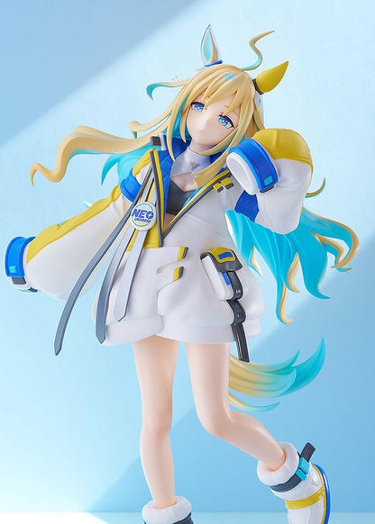 Uma Musume Pretty Derby POP UP PARADE L Neo Universe figure with white blue and yellow futuristic outfit and flowing blonde hair