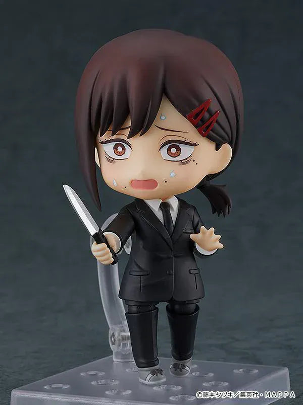 Chainsaw Man Nendoroid No.2014 Kobeni re-run chibi figure in black suit with brown hair and red hairclips