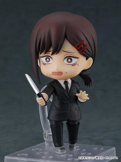 Chainsaw Man Nendoroid No.2014 Kobeni re-run chibi figure in black suit with brown hair and red hairclips