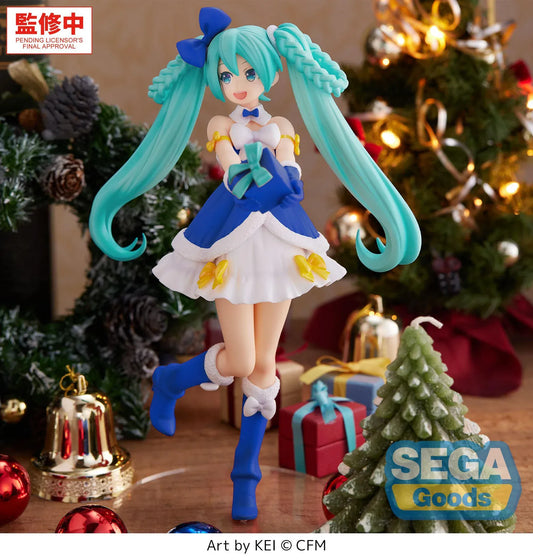 Vocaloid High Premium Figure Hatsune Miku Sapphire Christmas Ver Figure in blue Christmas outfit holding a gift box