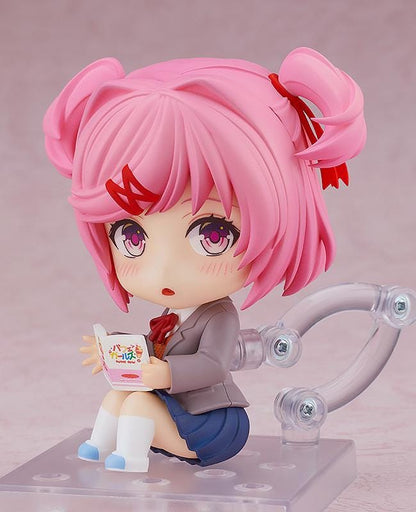 Natsuki Nendoroid figure from Doki Doki Literature Club with pink twin pigtails chibi anime figure