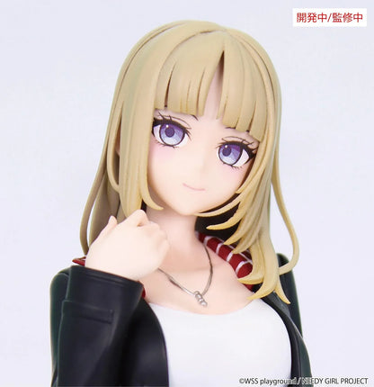 Prototype NEEDY GIRL OVERDOSE Vivit KACHE figure with blond hair, a black jacket, white top, red plaid skirt, and tall black boots with white laces.