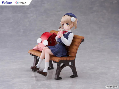Ui Shigure Ui Shigure 9 Years Old 1/7 Scale Figure seated on a park bench with school bag, drink, and bird companion