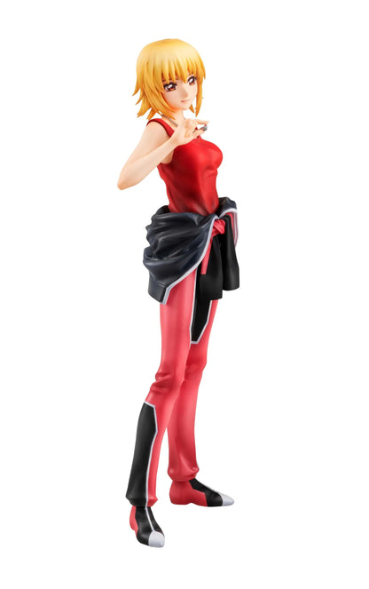 Gundam Girls Generation Cagalli Yula Athha Pilot Suit Ver. figure wearing a red-and-black pilot suit with her jacket tied around her waist.