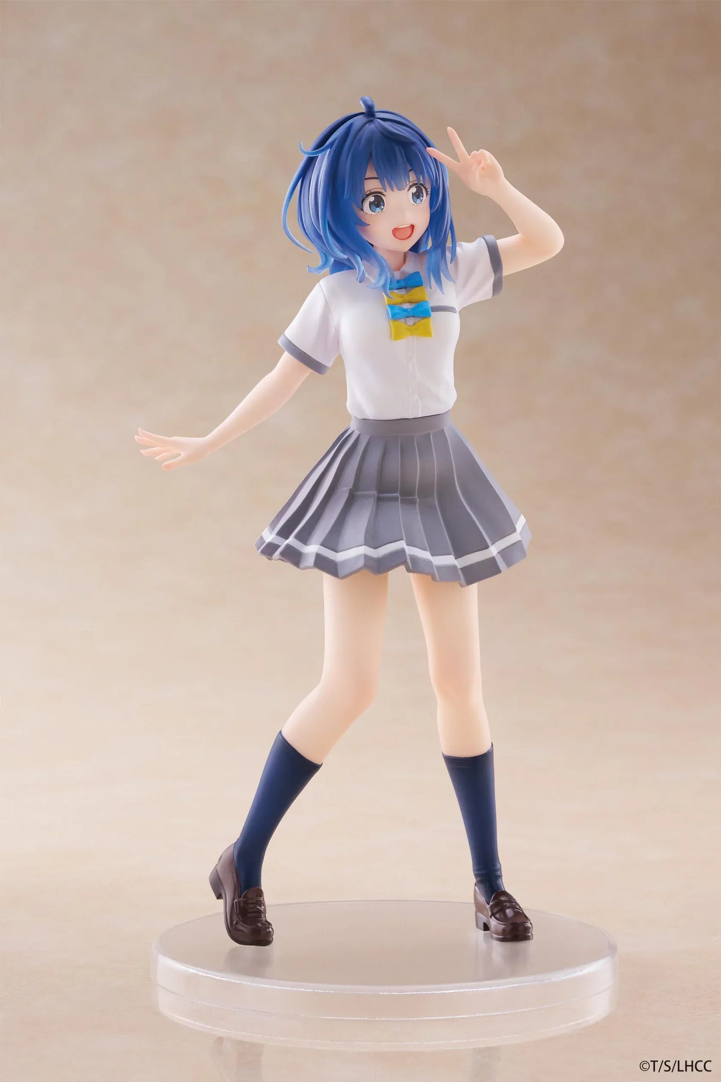Too Many Losing Heroines Anna Yanami Coreful Figure with blue hair, school uniform outfit, peace sign pose, pleated skirt, and clear display base