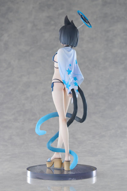 Blue Archive Kikyou Swimsuit 1/7 scale figure with a floral cover-up, pointed ears, blue halo, and twin tails on a circular base.