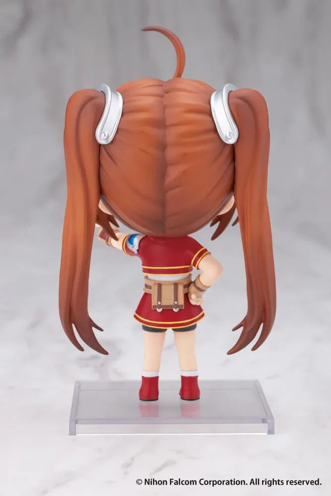 Trails in the Sky Oshi Works Mini Estelle Bright figure with brown twin ponytails, a red outfit, winking smile, and an outstretched peace sign.