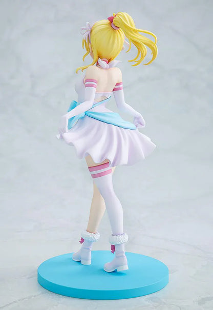 Love Live School Idol Project Eli Ayase Bokutachi wa Hitotsu no Hikari Ver. Figure with blonde hair, pink-and-white idol outfit, blue sash, and display base