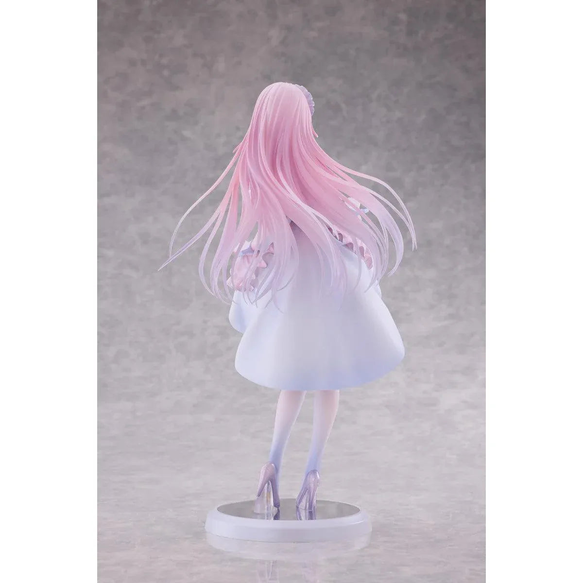 Maid Oneesan Cynthia Different Color Ver. 1/6 Scale Figure illustrated by Yukimiya Yuge, featuring a pink-haired anime girl in a frilly pink and white maid outfit with a black top, white stockings, and high heels.