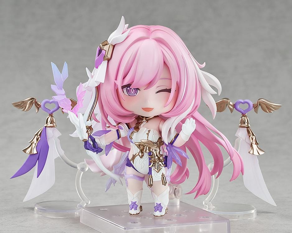 Honkai Impact 3rd Nendoroid No.2916 Elysia Herrscher of Human Ego chibi figure with pink hair, white and purple outfit, and wing accessories
