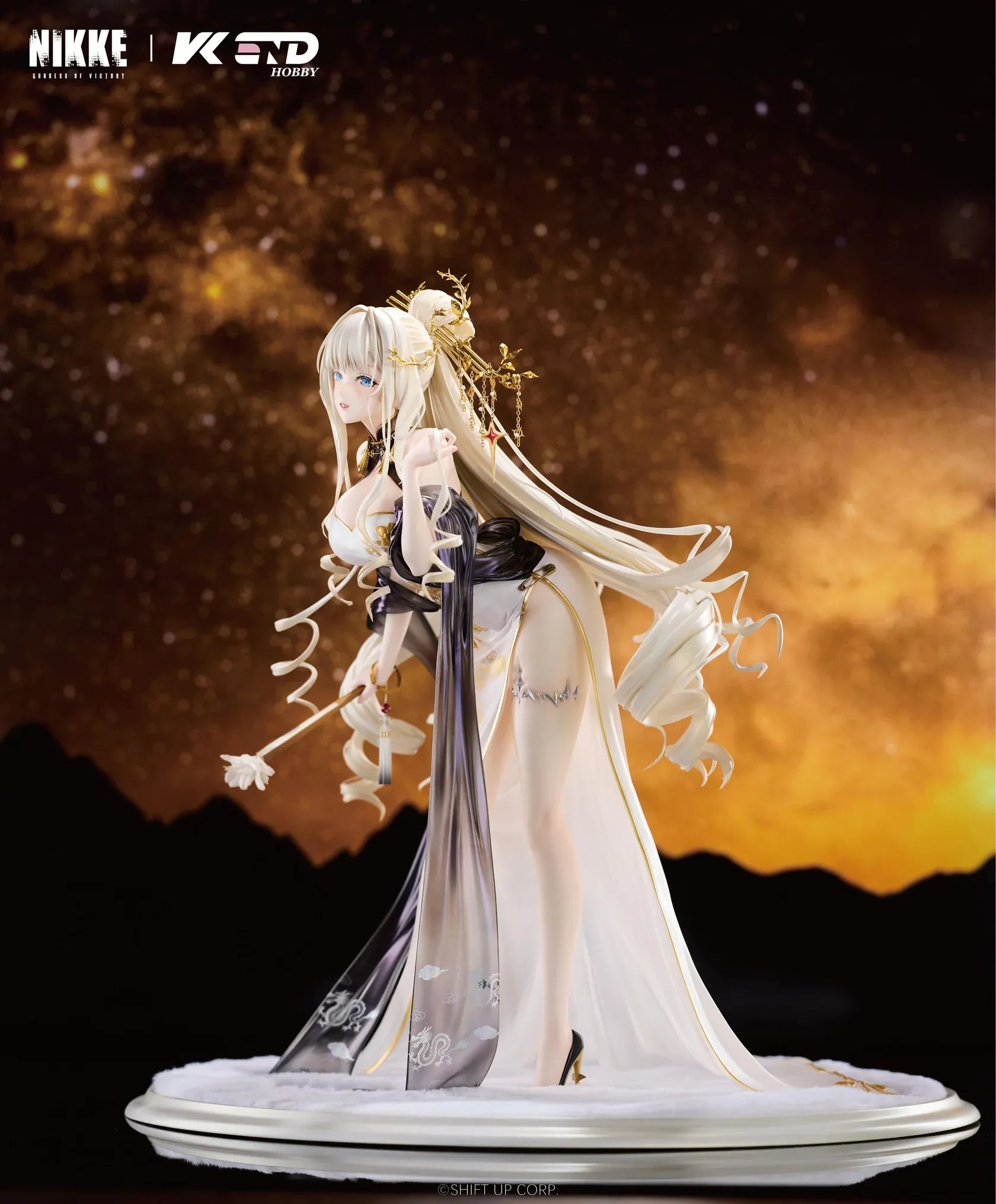 GODDESS OF VICTORY NIKKE Crown Glorious Flower 1/4 Scale Figure in an elegant white black and gold floral outfit