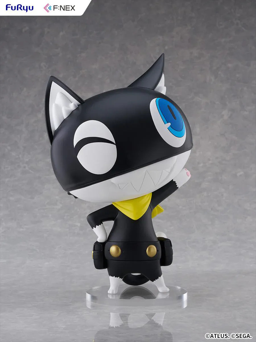 Persona 5 Royal F:Nex Morgana Big Soft Vinyl Figure with black cat design, blue eyes, yellow scarf, and waving pose