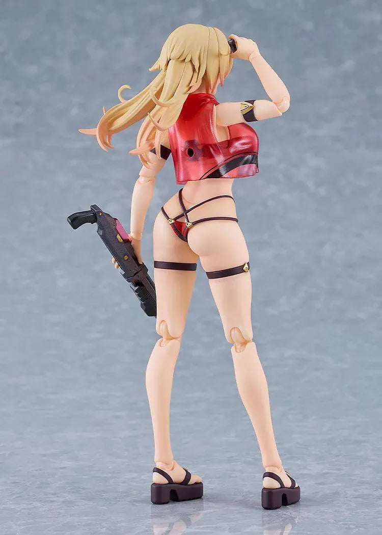 BUNNY SUIT PLANNING figma Veronica Sweetheart Swimsuit Ver. Figure with blonde hair, red swimsuit, sunglasses, platform sandals, and weapon accessory
