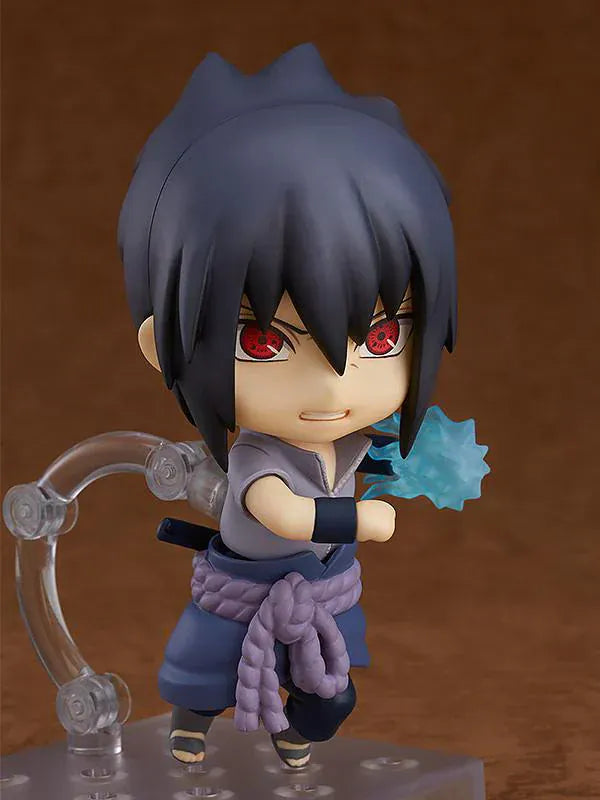 Chibi Nendoroid Sasuke Uchiha holding his sword in his Shippuden outfit.