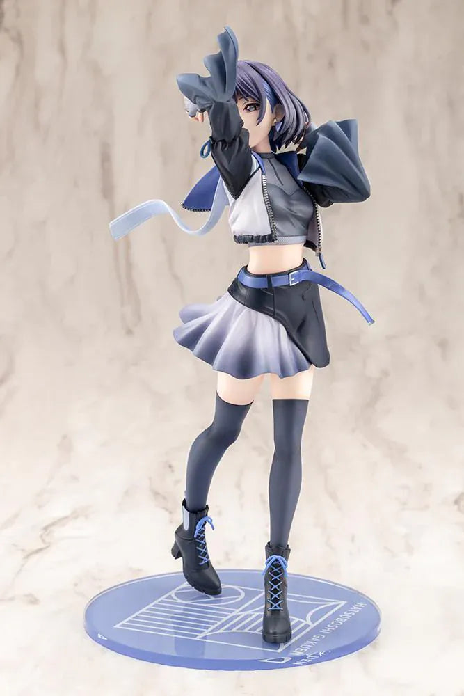 The Idolmaster Gakuen Misuzu Hataya Moon Turtle 1/7 Scale Figure with purple hair, blue-and-black outfit, flowing ribbon, and display base