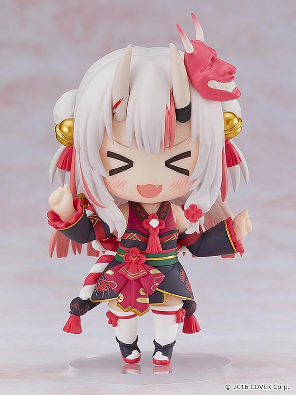 Hololive Nendoroid No.1951 Nakiri Ayame re-run chibi figure with oni horns, mask, and red shrine maiden outfit
