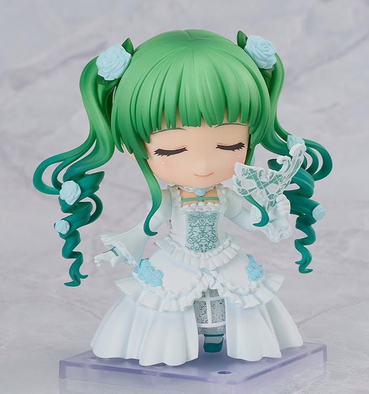 Vocaloid Nendoroid No.2974 Hatsune Miku Cantarella Ver. wearing white elegant dress with teal twin-tails and rose accessories.