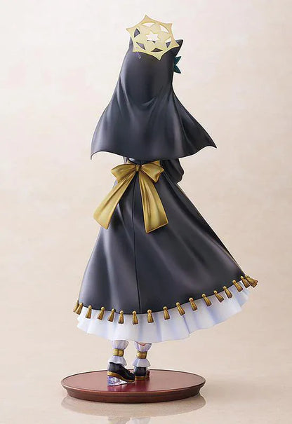 Blue Archive Mari 1/7 scale figure rerelease wearing a black-and-white nun-inspired dress with gold accents and peach-colored hair