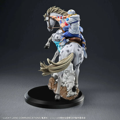 STEEL BALL RUN JoJo's Bizarre Adventure Chozo Art Collection Johnny Joestar and Slow Dancer Figure with dynamic horseback pose and rocky base