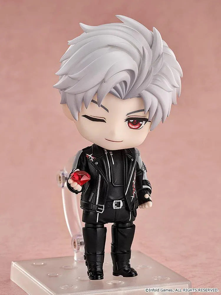 Love and Deepspace Nendoroid Sylus Figure with silver hair, red eyes, and black outfit