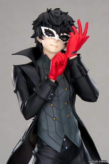 Joker Persona 5 Royal Limepie 1/8 scale figure in black outfit adjusting red glove on red base