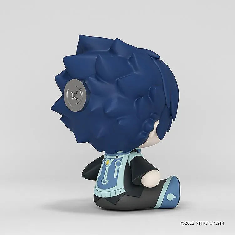 DRAMAtical Murder Huggy Good Smile Ren figure with dark blue hair, star-filled eyes, cheek markings, and a blue-and-black outfit in a seated pose.