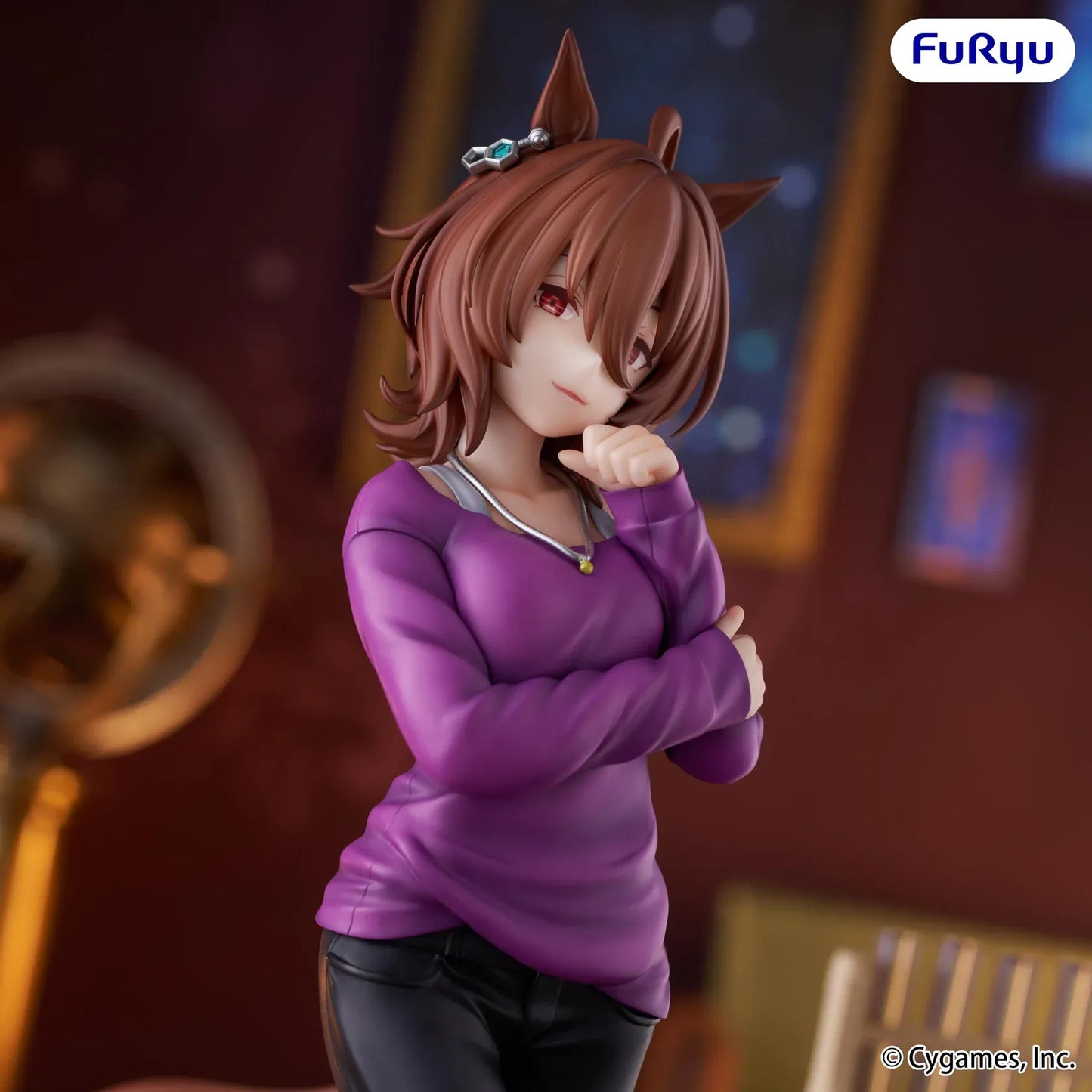 Uma Musume Pretty Derby Trio-Try-iT Agnes Tachyon Figure reissue featuring Agnes Tachyon in a purple sweater, black pants, horse ears, and casual standing pose