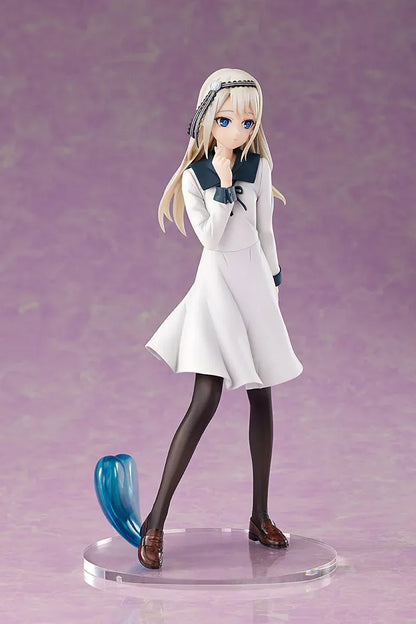 Kaguya-sama Love is War The First Kiss That Never Ends Kei Shirogane 1/7 scale figure wearing a flowing white dress with a translucent blue heart display base