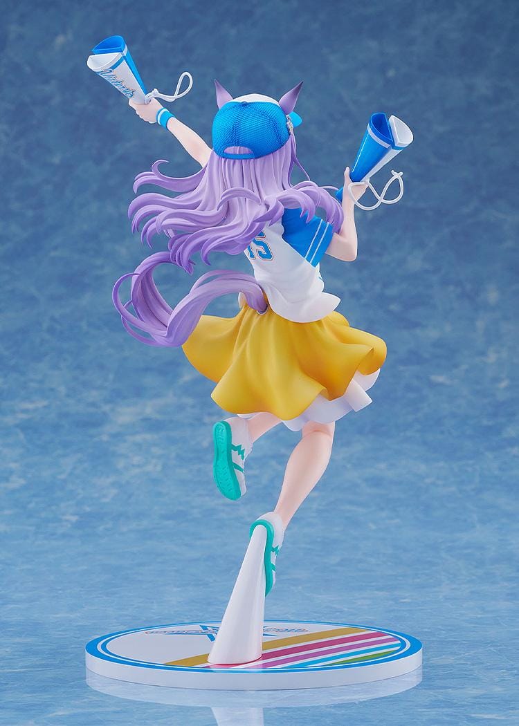 Umamusume Pretty Derby Mejiro McQueen Bring 'Em Home, Please! Ver. 1/7 scale figure featuring Mejiro McQueen in a cheerful team outfit holding megaphones in a dynamic jumping pose