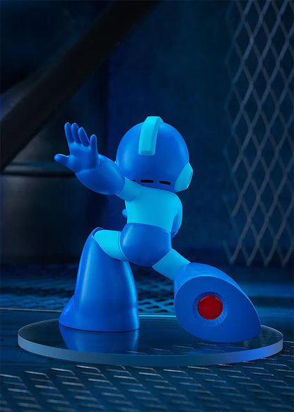Pop Up Parade Mega Man figure in bright blue armor, posed in a dynamic running attack stance