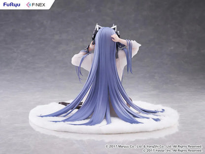 Azur Lane August von Parseval The Unhulde's Midday Respite 1/6 Scale Figure seated in white shirt with long blue hair and dark thigh-high stockings