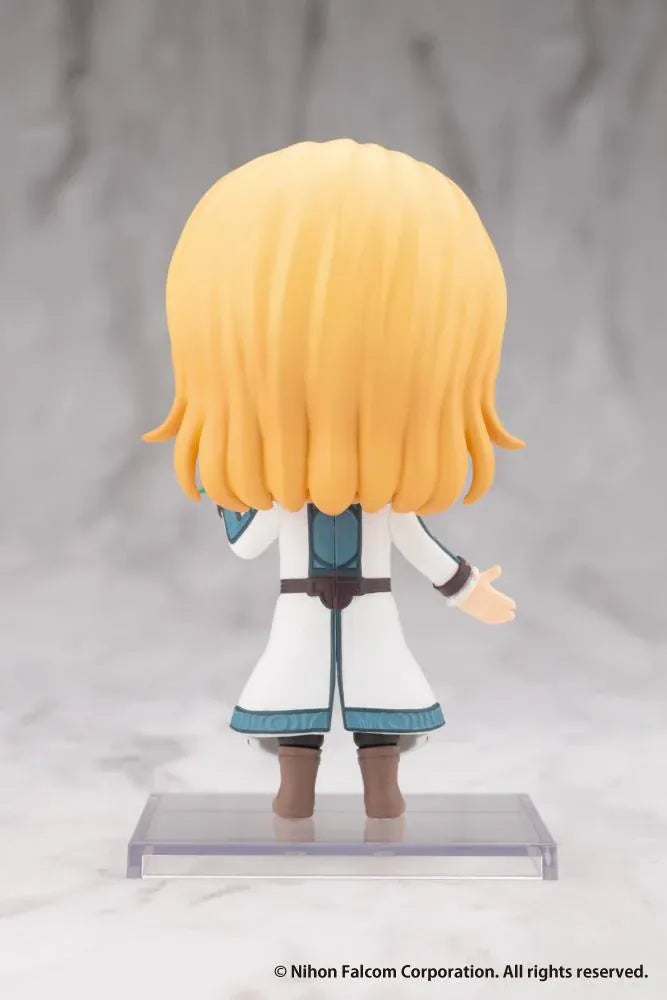 Trails in the Sky Oshi Works Mini Olivier Lenheim figure with blond hair, a winking expression, white and teal coat, red neck bow, and red rose.