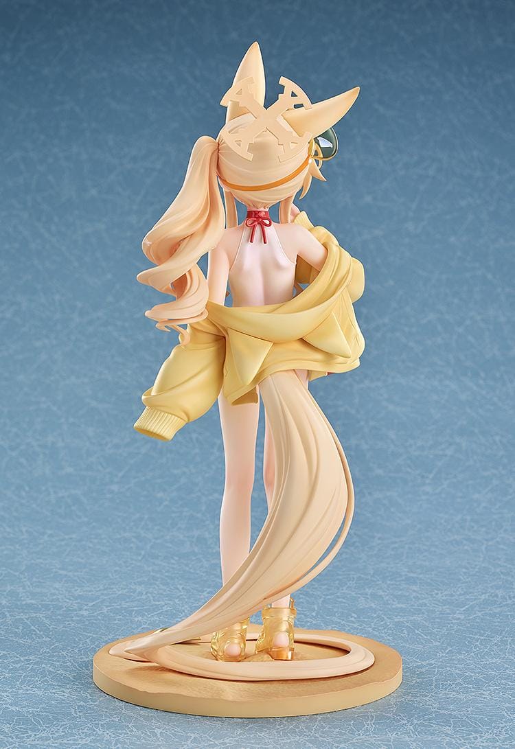 Blue Archive Seia Swimsuit 1/7 scale figure wearing a white swimsuit, yellow jacket, tinted sunglasses, and gold sandals.