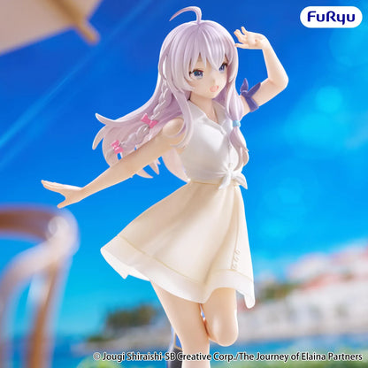Elaina Muchute White Version figure from Wandering Witch The Journey of Elaina in white dress with scenic background