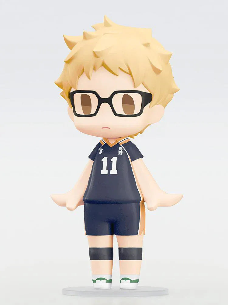 Chibi Kei Tsukishima Hello! Good Smile figure in Karasuno volleyball uniform.