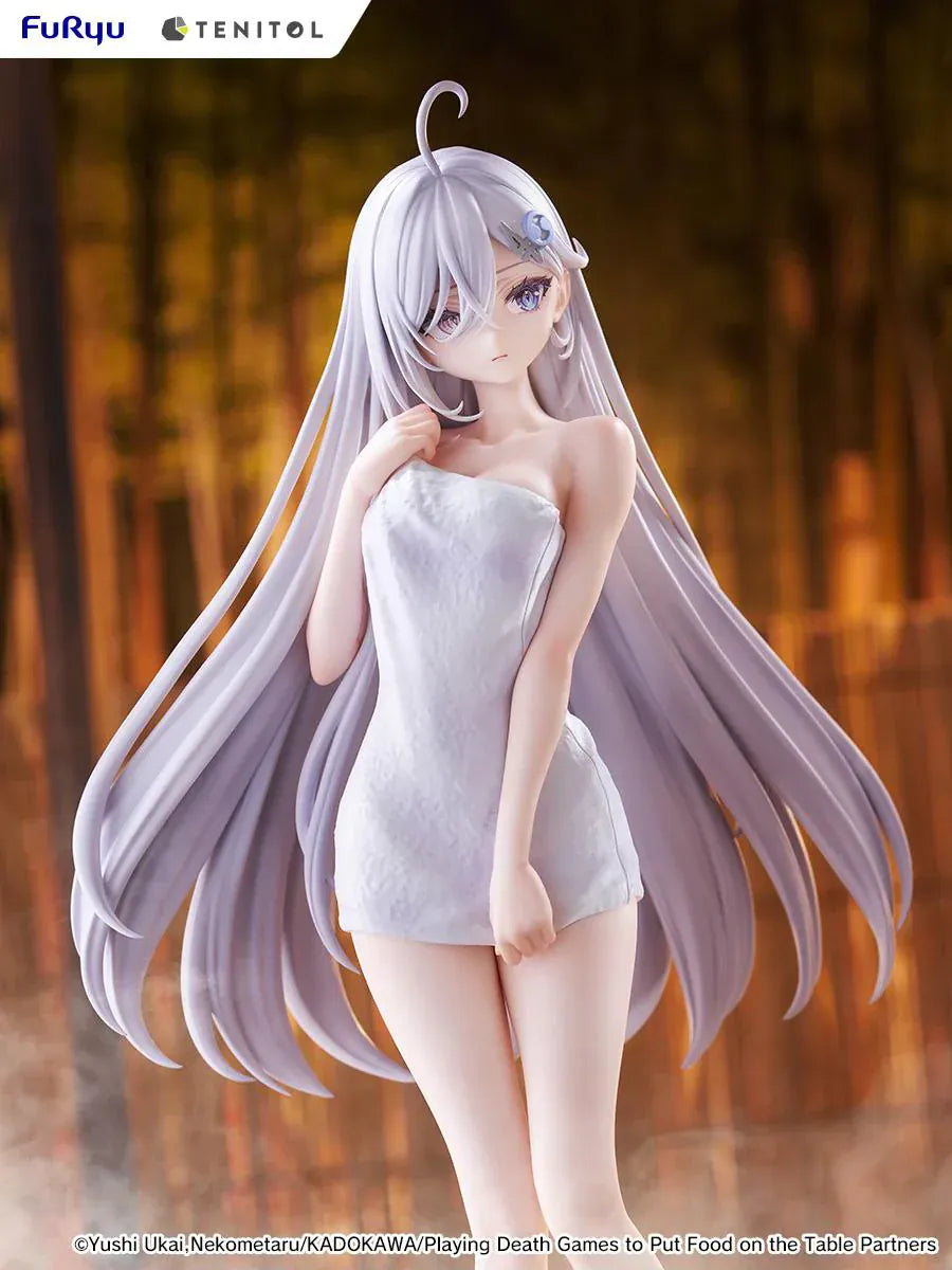 Playing Death Games to Put Food on the Table Tenitol Tall Yuki Golden Bath Ver figure with long silver hair and white towel design.