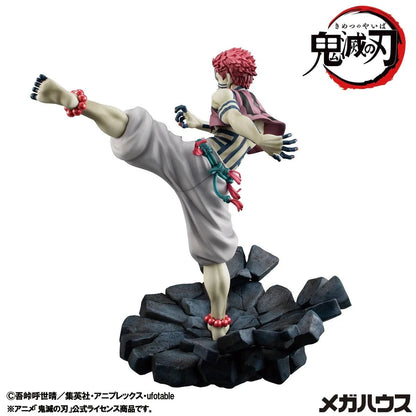 Demon Slayer G.E.M. Series Upper Rank 3 Akaza Repeat Figure mid-kick on shattered stone base