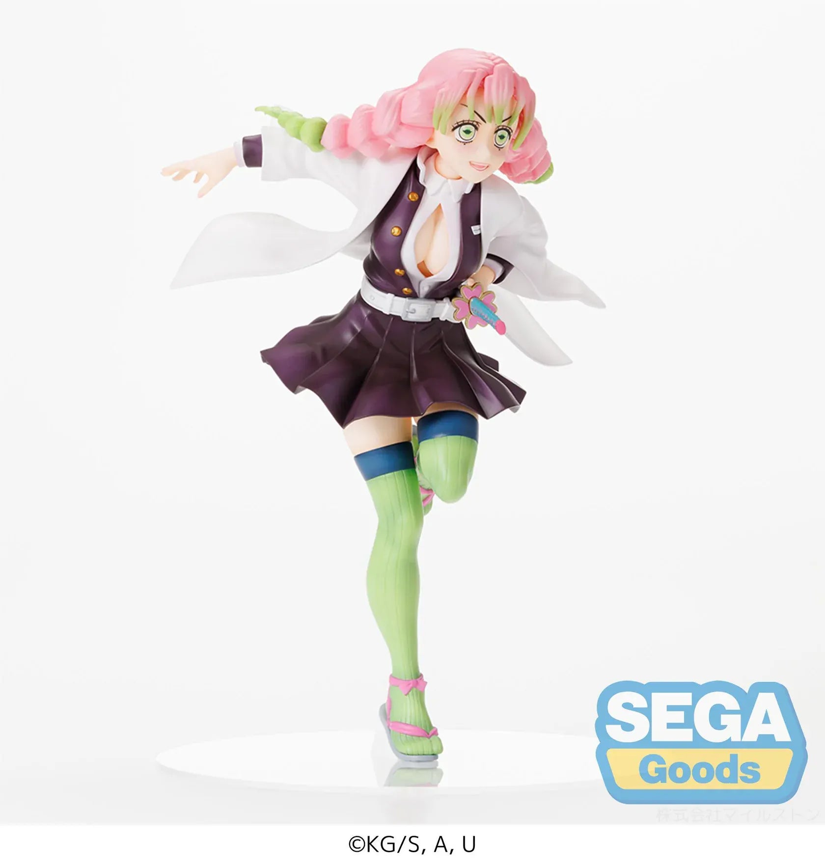 Demon Slayer Kimetsu no Yaiba FiGURiZMa Mitsuri Kanroji Figure Rerelease in dynamic pose with pink and green braided hair