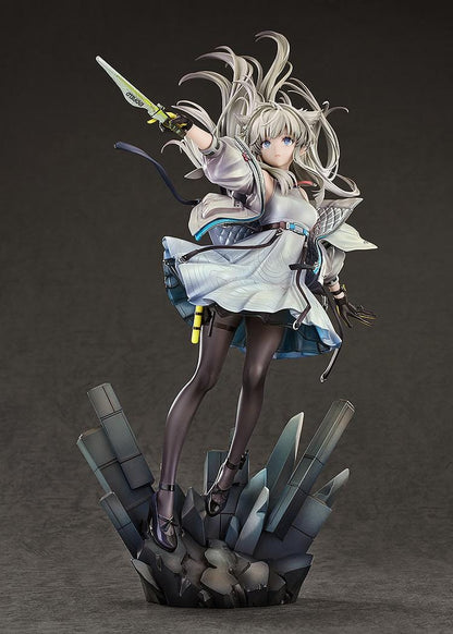 Arknights Endfield Perlica 1/7 Scale Figure featuring Perlica with flowing silver hair, animal ear details, futuristic white outfit, weapon accessory, and crystal-style display base.