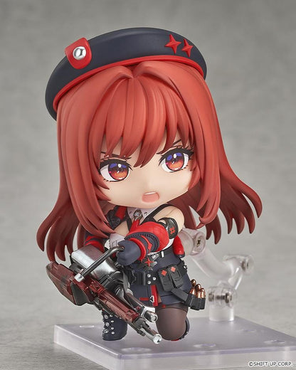 GODDESS OF VICTORY NIKKE Nendoroid Rapi Red Hood Figure with red hair, black-and-red tactical outfit, cap, and large weapon accessory