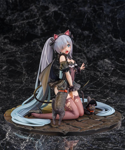 Azur Lane Janus Fright Night Scaredy Cat Ver. 1/7 scale figure featuring Janus in a Halloween-themed gothic outfit with cat ears, bat wings, black cats, and a detailed display base