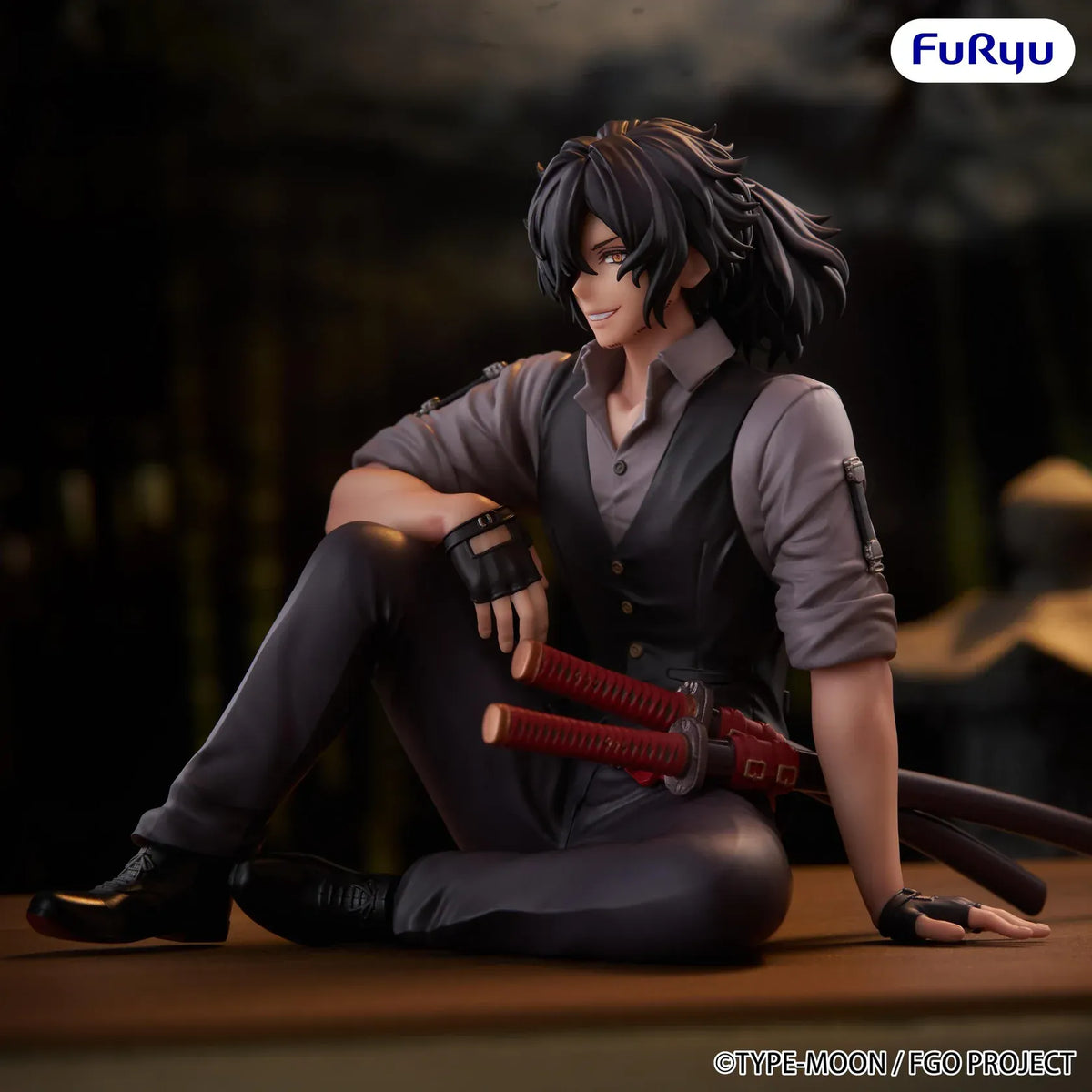 Fate Grand Order Assassin Izou Okada Awesome Dapper Suit Noodle Stopper figure in a relaxed seated pose