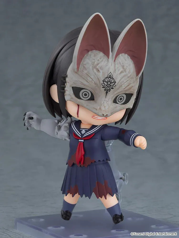 SILENT HILL f Nendoroid Fox Hinako wearing a weathered fox mask and tattered navy sailor uniform, with a red necktie and oversized gray arm.